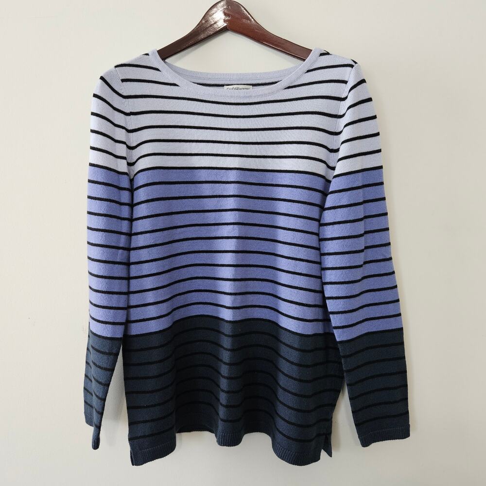 Croft & Barrow Size M Grey Blue Block Striped Acrylic Knit Sweater Top Shirt - Picture 11 of 16